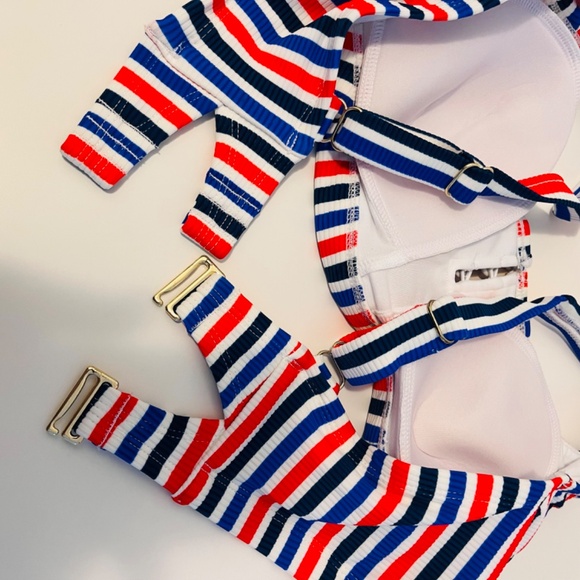 Xhilaration Ribbed Set Button-Front Bralette Bikini Top & Bottom Red Stripe 20W - Picture 11 of 16